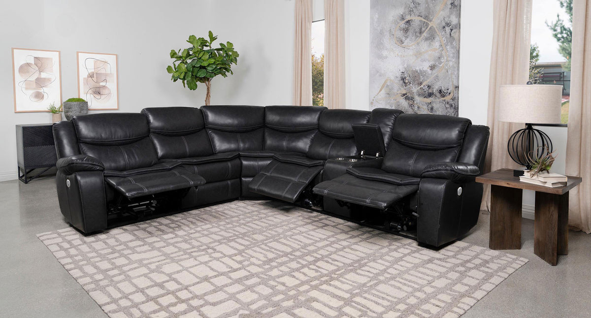 Sycamore Power Reclining Sectional & Power Recliner - Dark Grey Breathable Leatherette with Channel Tufting – view 5