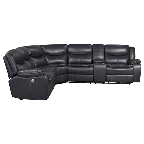 Sycamore Power Reclining Sectional & Power Recliner - Dark Grey Breathable Leatherette with Channel Tufting – view 9