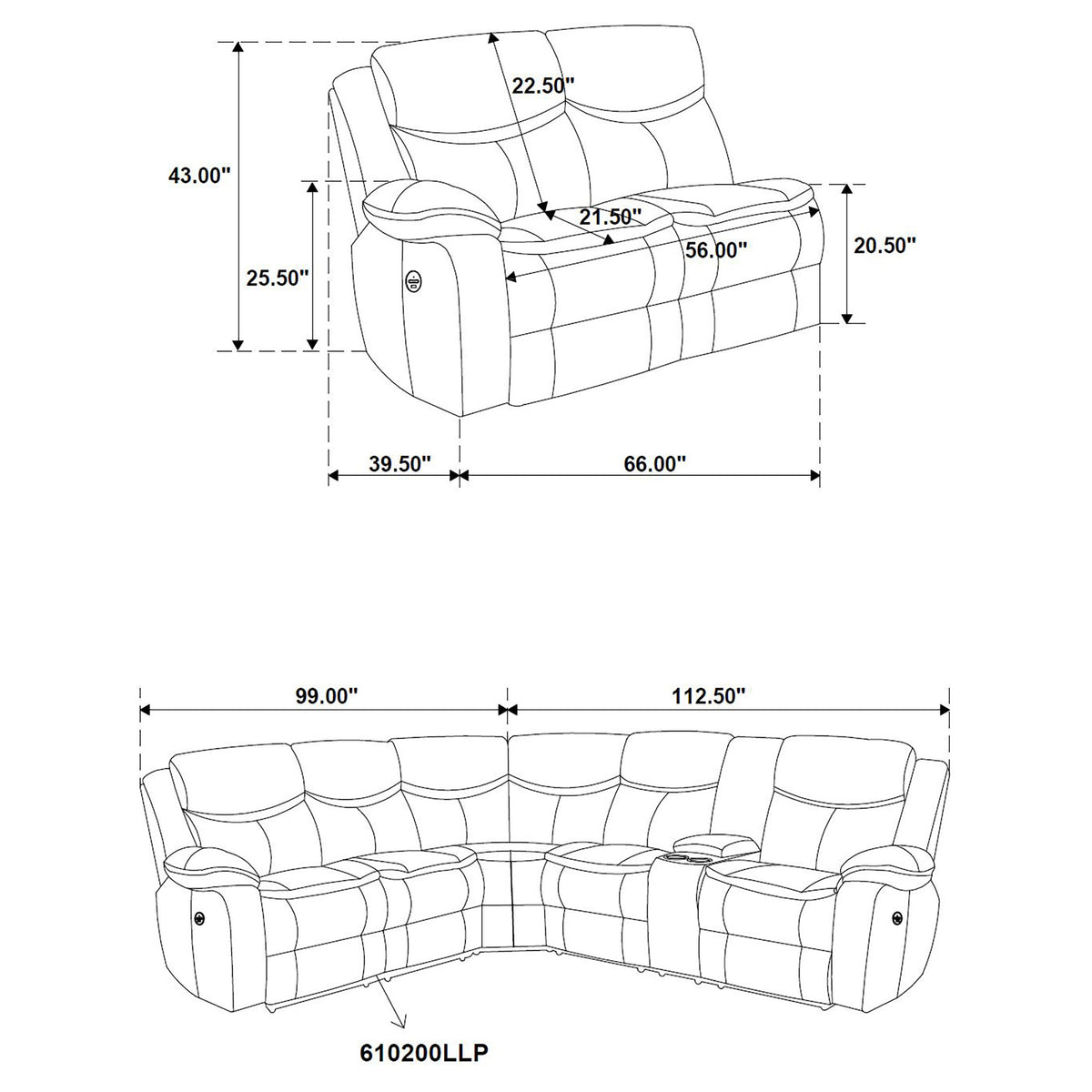 Sycamore Power Reclining Sectional & Power Recliner - Dark Grey Breathable Leatherette with Channel Tufting – view 13