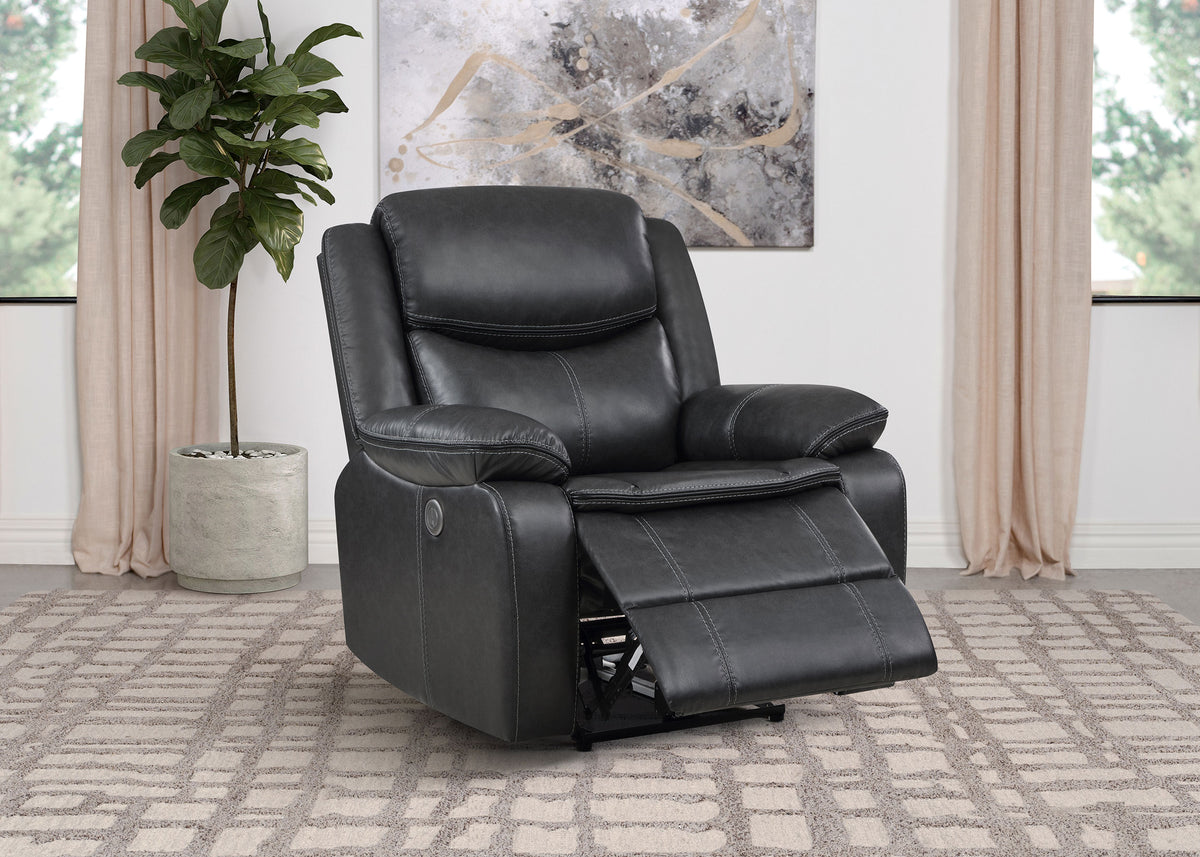 Sycamore Power Reclining Sectional & Power Recliner - Dark Grey Breathable Leatherette with Channel Tufting – view 15
