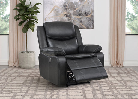 Sycamore Power Reclining Sectional & Power Recliner - Dark Grey Breathable Leatherette with Channel Tufting – view 15