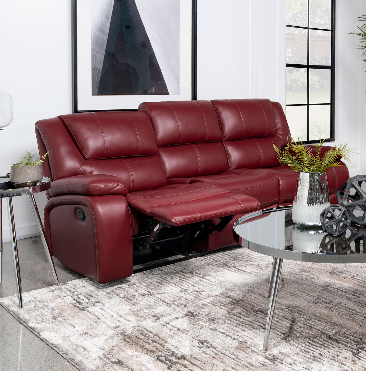 Camila Reclining Sofa, Loveseat & Glider Recliner - Red Leatherette Motion Living Room Sets – view 9