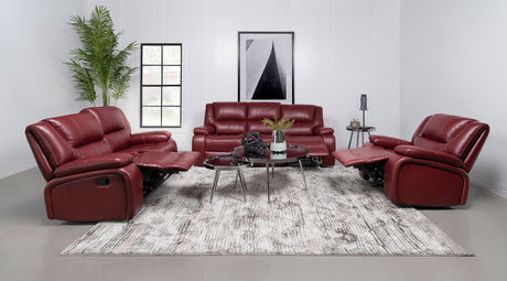 Camila Reclining Sofa, Loveseat & Glider Recliner - Red Leatherette Motion Living Room Sets – view 18