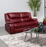 Camila Reclining Sofa, Loveseat & Glider Recliner - Red Leatherette Motion Living Room Sets – view 2