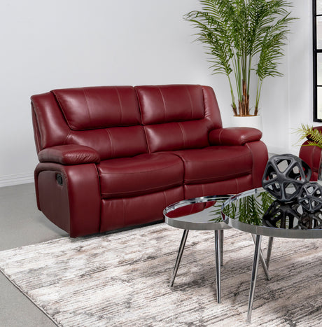 Camila Reclining Sofa, Loveseat & Glider Recliner - Red Leatherette Motion Living Room Sets – view 2