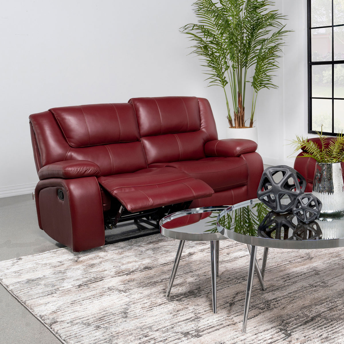Camila Reclining Sofa, Loveseat & Glider Recliner - Red Leatherette Motion Living Room Sets – view 19