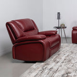 Camila Reclining Sofa, Loveseat & Glider Recliner - Red Leatherette Motion Living Room Sets - lifestyle