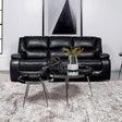 Camila Reclining Sofa, Loveseat & Glider Recliner - Black Faux Leather Motion Living Room Sets – view 1