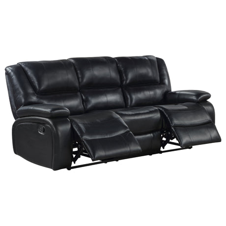 Camila Reclining Sofa, Loveseat & Glider Recliner - Black Faux Leather Motion Living Room Sets – view 10