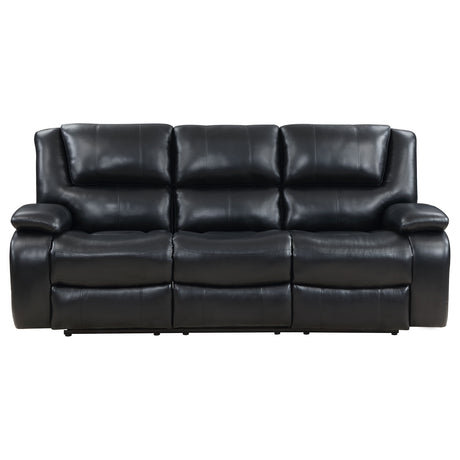 Camila Reclining Sofa, Loveseat & Glider Recliner - Black Faux Leather Motion Living Room Sets – view 11