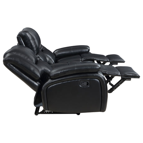 Camila Reclining Sofa, Loveseat & Glider Recliner - Black Faux Leather Motion Living Room Sets – view 13