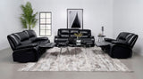 Camila Reclining Sofa, Loveseat & Glider Recliner - Black Faux Leather Motion Living Room Sets – view 18