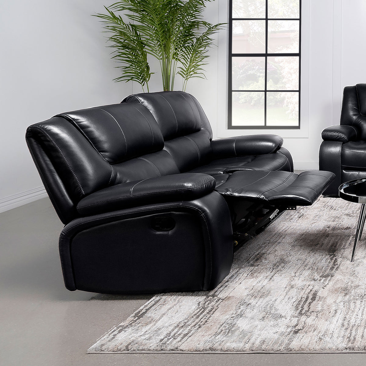 Camila Reclining Sofa, Loveseat & Glider Recliner - Black Faux Leather Motion Living Room Sets – view 19