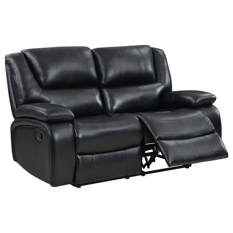 Camila Reclining Sofa, Loveseat & Glider Recliner - Black Faux Leather Motion Living Room Sets – view 20