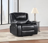 Camila Reclining Sofa, Loveseat & Glider Recliner - Black Faux Leather Motion Living Room Sets - lifestyle