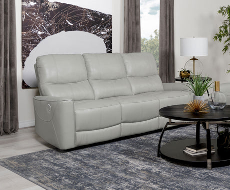 Greenfield Power Reclining Sofa, Loveseat & Recliner - Dove Grey Leatherette with USB Switch Panel – view 1