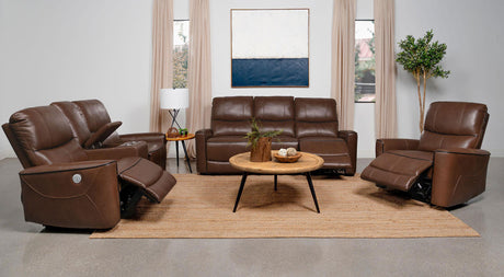 Greenfield Power Reclining Sofa, Loveseat & Recliner - Saddle Brown Leatherette with USB Charging – view 20