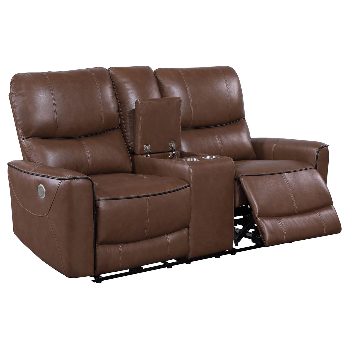 Greenfield Power Reclining Sofa, Loveseat & Recliner - Saddle Brown Leatherette with USB Charging