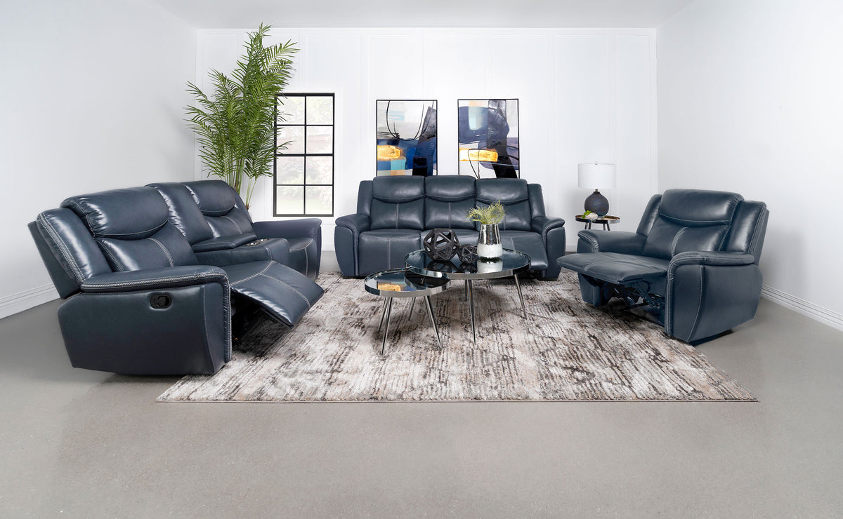 Sloane Reclining Sofa, Console Loveseat & Recliner - 3pcs- Reclining Sofa + Console Loveseat + Recliner