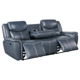 Sloane Reclining Sofa, Console Loveseat & Recliner - Blue Faux Leather with Power Outlet, USB & Cup Holders – view 7