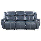 Sloane Reclining Sofa, Console Loveseat & Recliner - Blue Faux Leather with Power Outlet, USB & Cup Holders – view 8