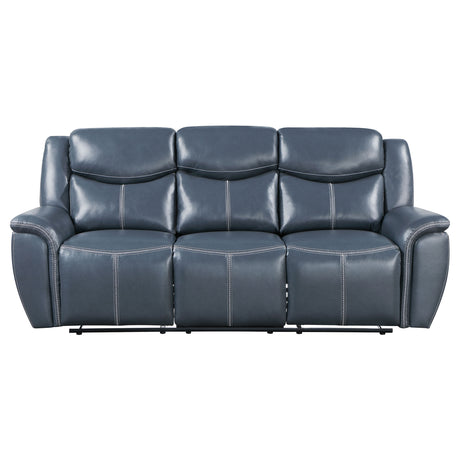 Sloane Reclining Sofa, Console Loveseat & Recliner - Blue Faux Leather with Power Outlet, USB & Cup Holders – view 8