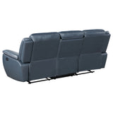 Sloane Reclining Sofa, Console Loveseat & Recliner - Blue Faux Leather with Power Outlet, USB & Cup Holders – view 9