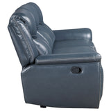 Sloane Reclining Sofa, Console Loveseat & Recliner - Blue Faux Leather with Power Outlet, USB & Cup Holders – view 10