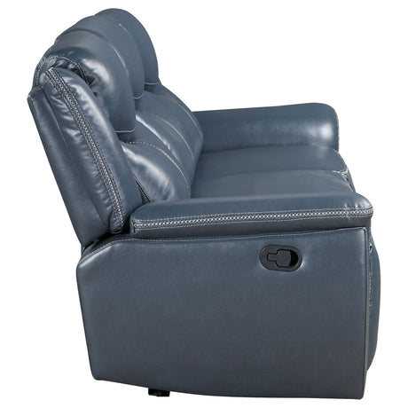 Sloane Reclining Sofa, Console Loveseat & Recliner - Blue Faux Leather with Power Outlet, USB & Cup Holders – view 10