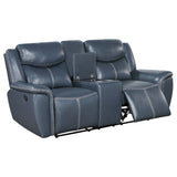 Sloane Reclining Sofa, Console Loveseat & Recliner - Blue Faux Leather with Power Outlet, USB & Cup Holders – view 18