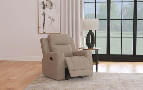 Brentwood Reclining Sofa, Loveseat & Rocker Recliner - Taupe Suede-Like Fabric with Track Arms - lifestyle