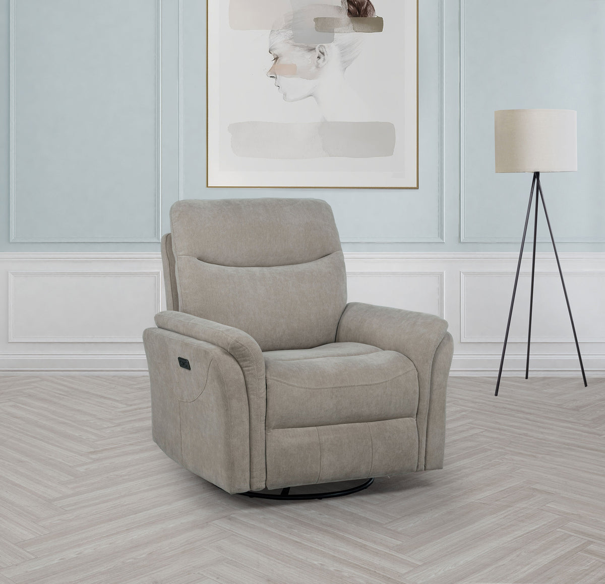 Adler Power Swivel Glider Recliner with USB-A & USB-C Charging - Ivory Fabric – view 1