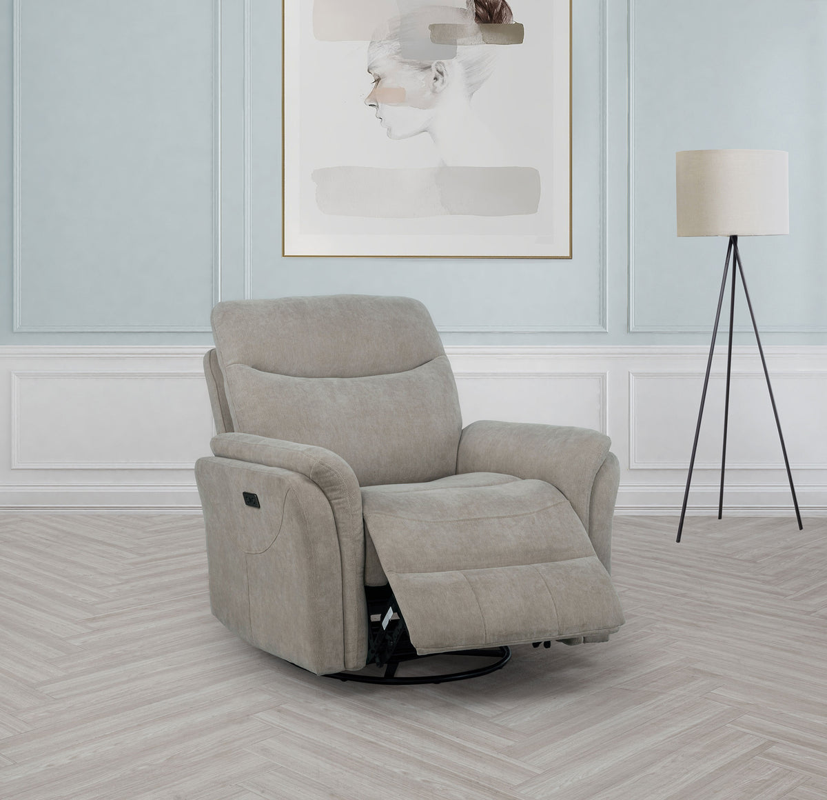 Adler Power Swivel Glider Recliner with USB-A & USB-C Charging - Ivory Fabric – view 3