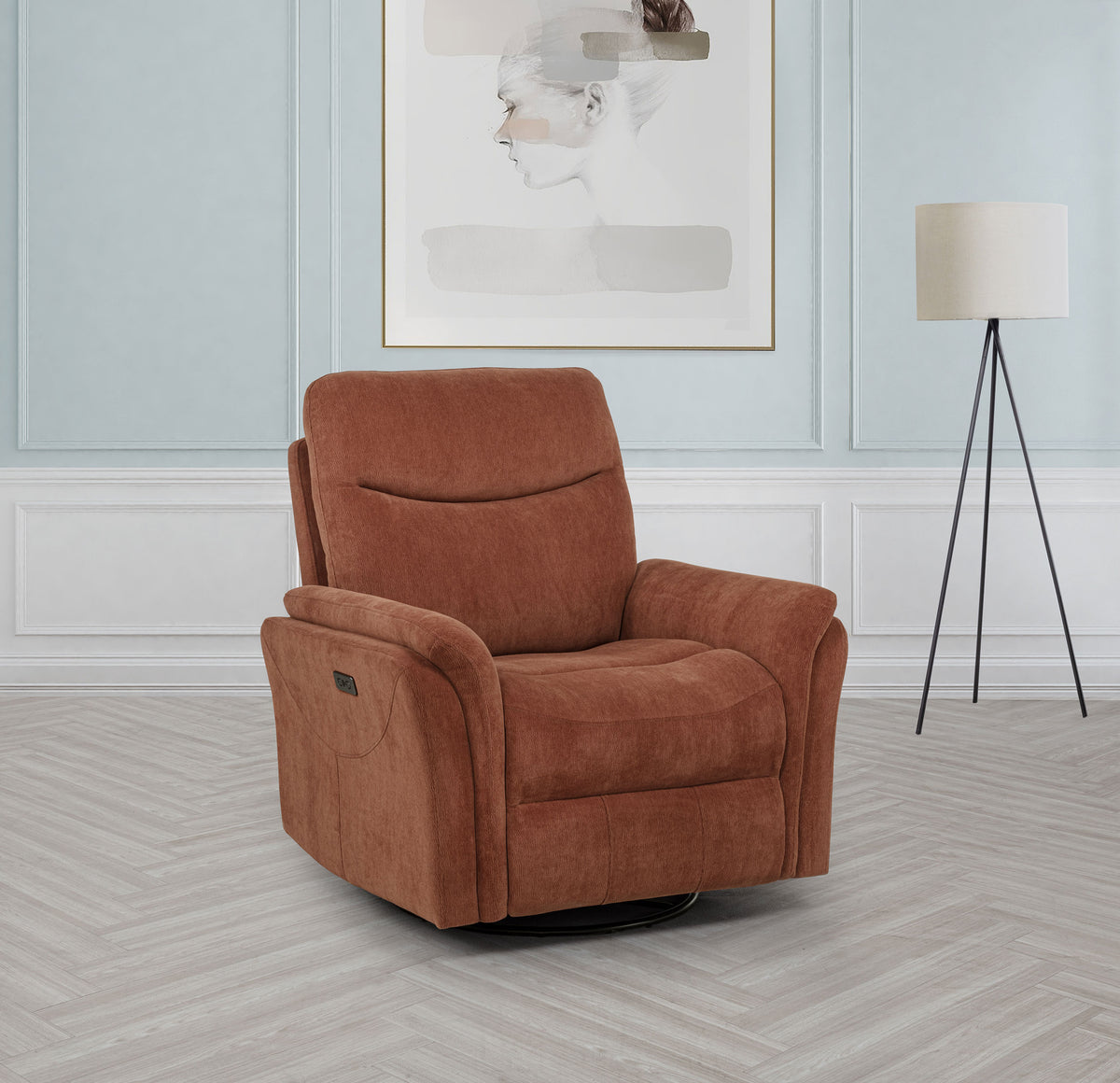 Adler Power Swivel Glider Recliner - Rust Fabric with USB-A & USB-C Charging – view 1