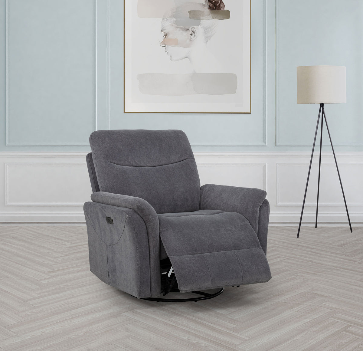 Adler Power Swivel Glider Recliner - Charcoal Grey Fabric with USB-A & USB-C Charging – view 3