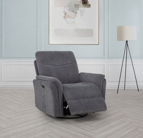 Adler Power Swivel Glider Recliner - Charcoal Grey Fabric with USB-A & USB-C Charging – view 3