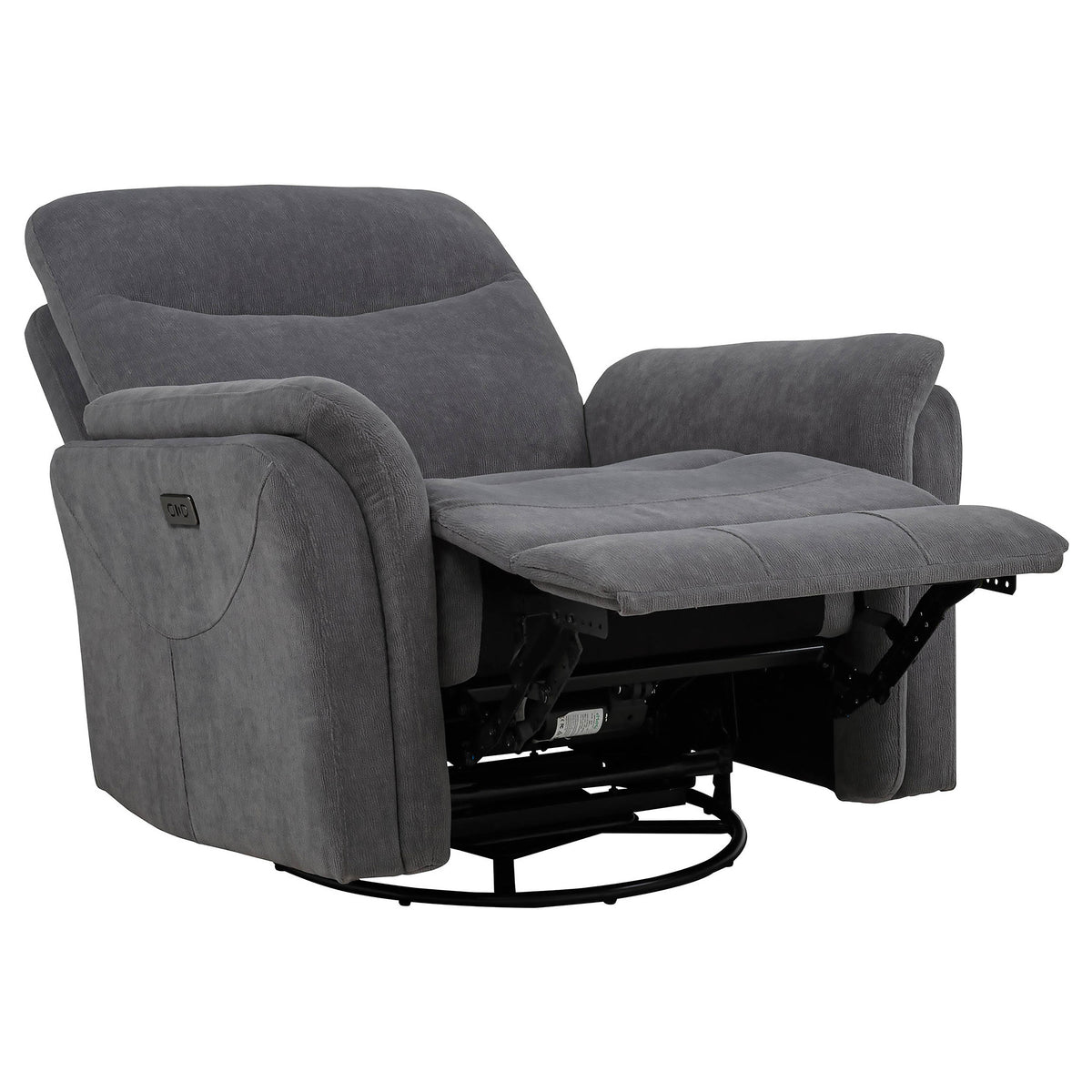 Adler Power Swivel Glider Recliner - Charcoal Grey Fabric with USB-A & USB-C Charging – view 5