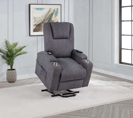 Louie Power Lift Recliner with Heat & Massage - Dark Grey Chenille with Cup Holders – view 4