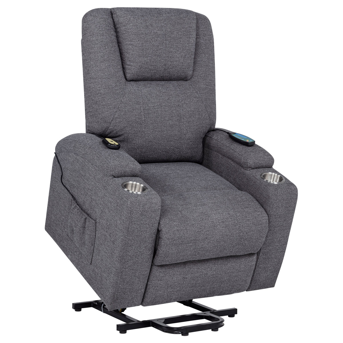 Louie Power Lift Recliner with Heat & Massage - Dark Grey Chenille with Cup Holders – view 5