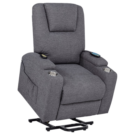 Louie Power Lift Recliner with Heat & Massage - Dark Grey Chenille with Cup Holders – view 5