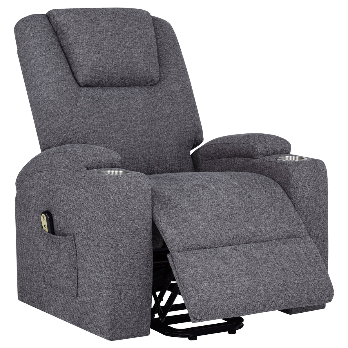 Louie Power Lift Recliner with Heat & Massage - Dark Grey Chenille with Cup Holders – view 6