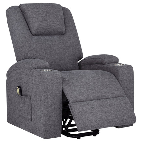 Louie Power Lift Recliner with Heat & Massage - Dark Grey Chenille with Cup Holders – view 6