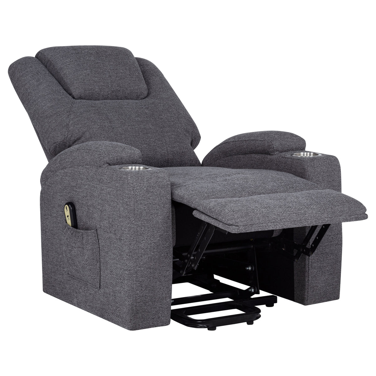 Louie Power Lift Recliner with Heat & Massage - Dark Grey Chenille with Cup Holders – view 7