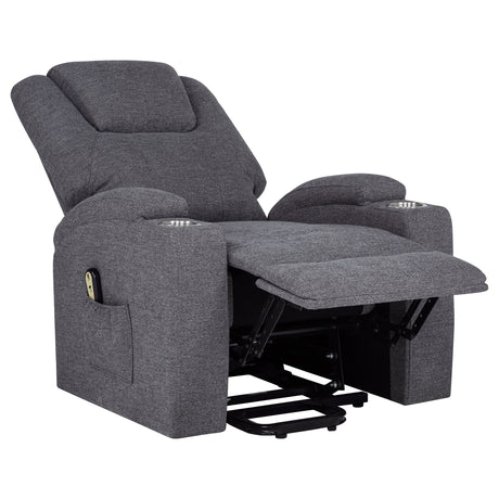 Louie Power Lift Recliner with Heat & Massage - Dark Grey Chenille with Cup Holders – view 7