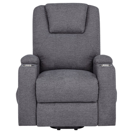 Louie Power Lift Recliner with Heat & Massage - Dark Grey Chenille with Cup Holders – view 8