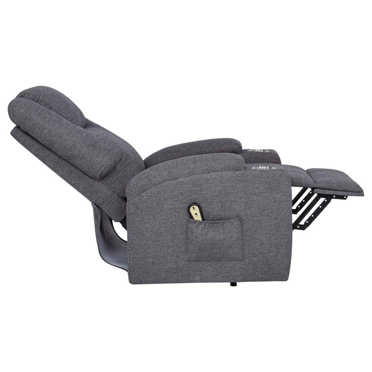Louie Power Lift Recliner with Heat & Massage - Dark Grey Chenille with Cup Holders – view 10
