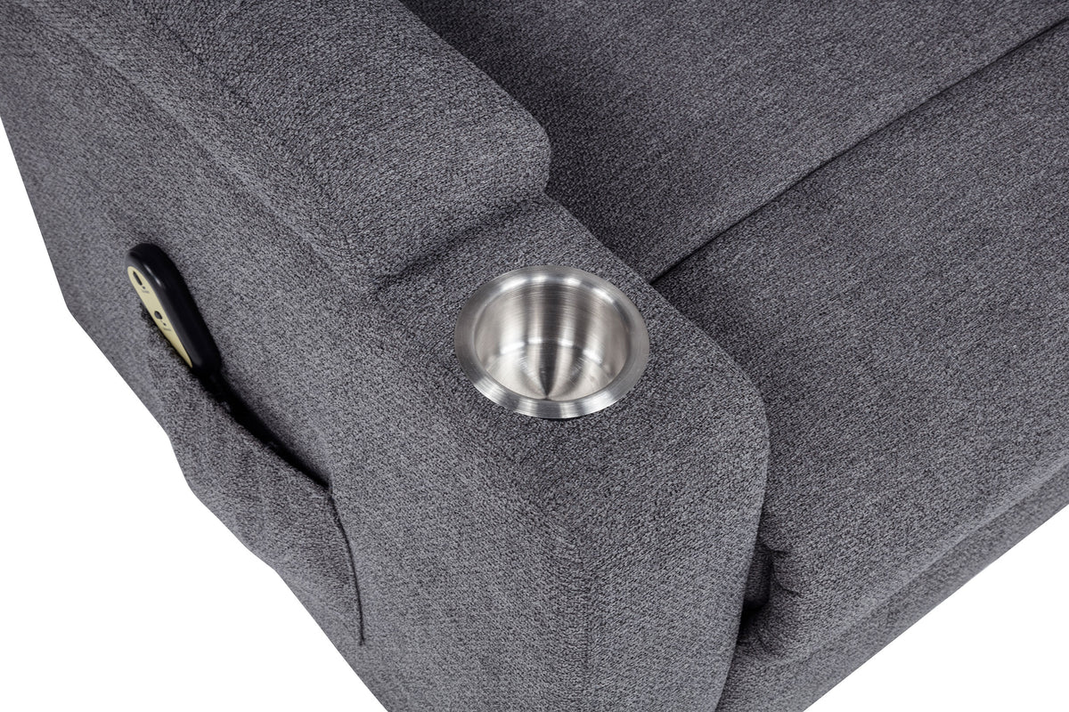 Louie Power Lift Recliner with Heat & Massage - Dark Grey Chenille with Cup Holders – view 11