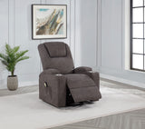 Louie Power Lift Recliner with Heat & Massage - Brown Chenille with Cup Holders & Side Pockets – view 3
