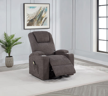 Louie Power Lift Recliner with Heat & Massage - Brown Chenille with Cup Holders & Side Pockets – view 3
