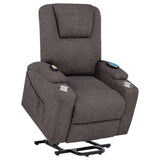 Louie Power Lift Recliner with Heat & Massage - Brown Chenille with Cup Holders & Side Pockets – view 5